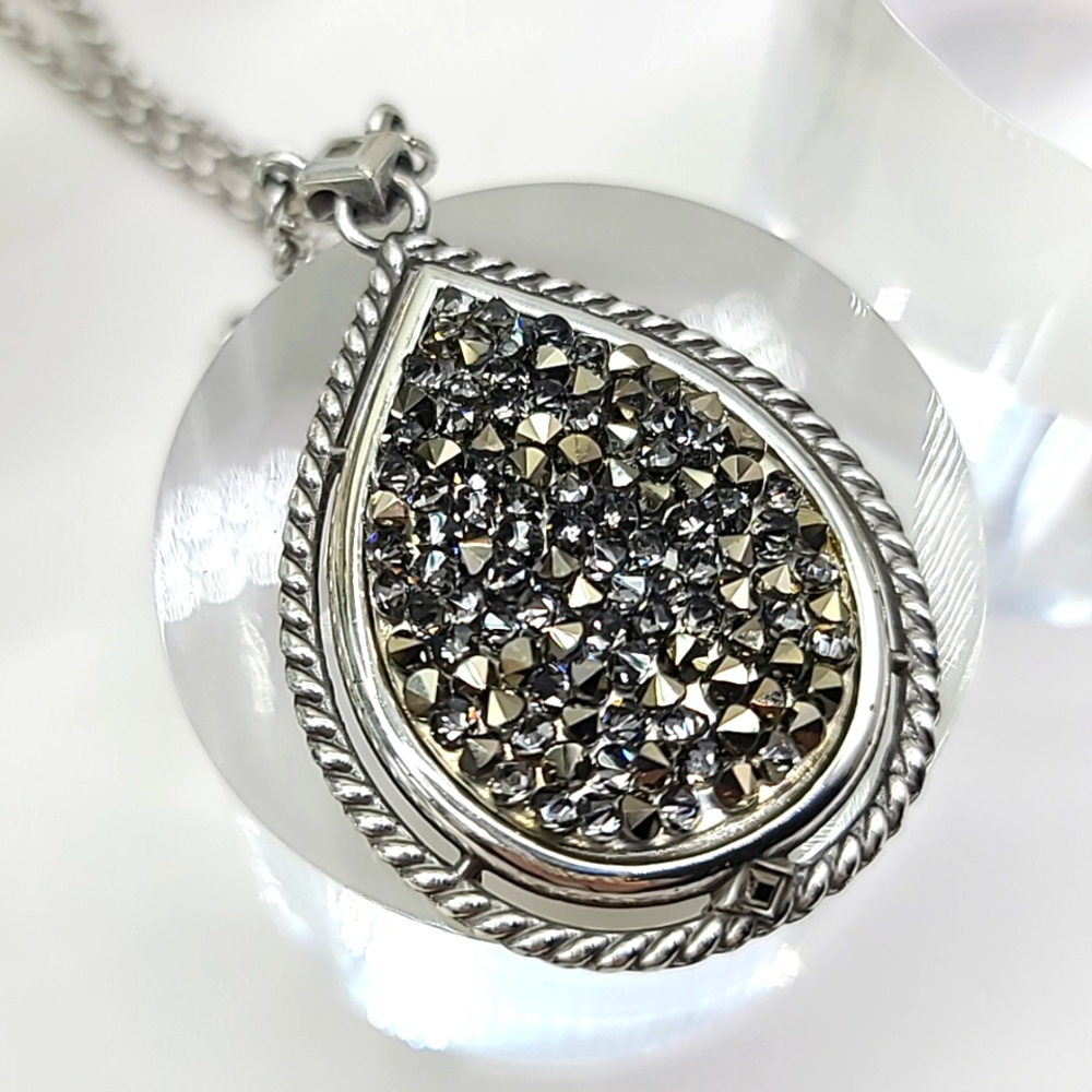 Brighton "CRYSTAL ROCKS" Gunmetal Swarovski Crystal Teardrop Pendant Necklace!